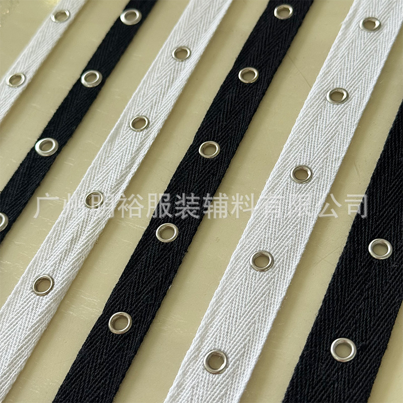 20mm Solid Color Herringbone Pattern Cotton Ribbon with Small Eyelets, Round Eyelet Perforated Webbing for Clothing Decoration and Garment Accessories