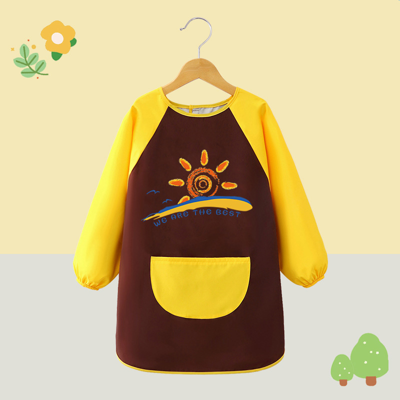 子供用防水絵画服幼稚園プリントスモックスタジオプリント防水逆着用エプロン男の子と女の子用|undefined