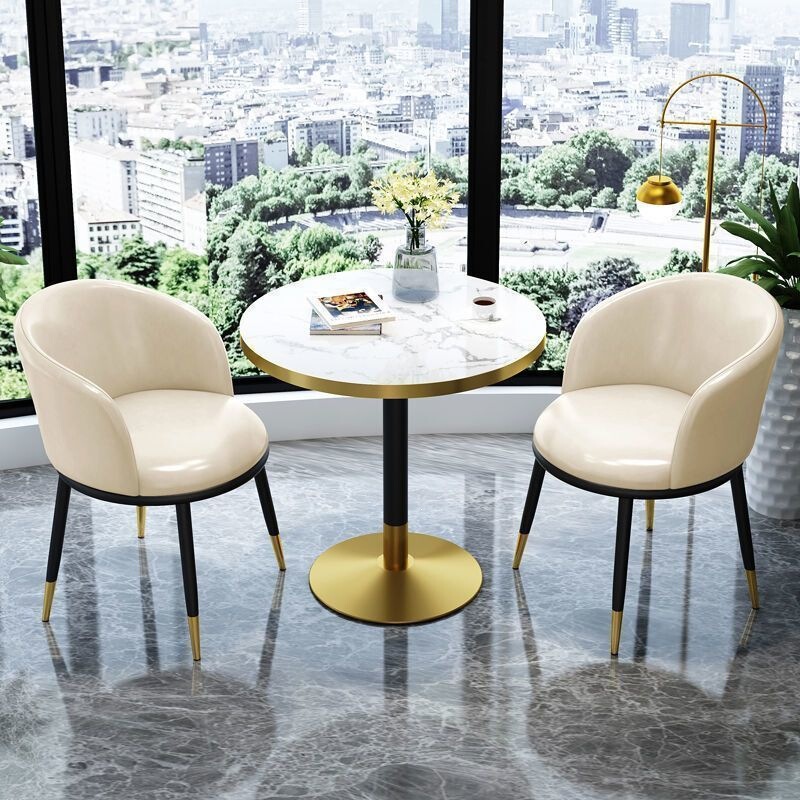 Modern minimalist coffee and milk tea shop tables and chairs, small apartment home use round tables and chairs, Nordic light luxury discussion table and chair set Modern minimalist coffee and milk tea shop tables and chairs, small apartment home use round tables and chairs, Nordic light luxury discussion table and chair set