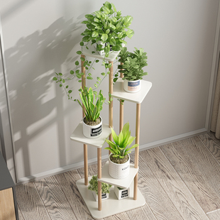 Flower Rack Storage Rack Interior Decoration Living Room Simple Modern Floor-Standing Multi-Layer Balcony Pothos Succulent Solid Wood Flower Rack