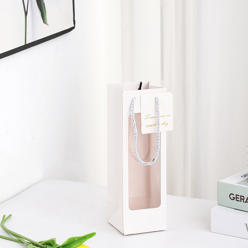 Bolsa de regalo transparente para una sola botella de vino, caja de regalo para el Día de la Madre, bolsa de recuerdo, bolsa de mano para regalo