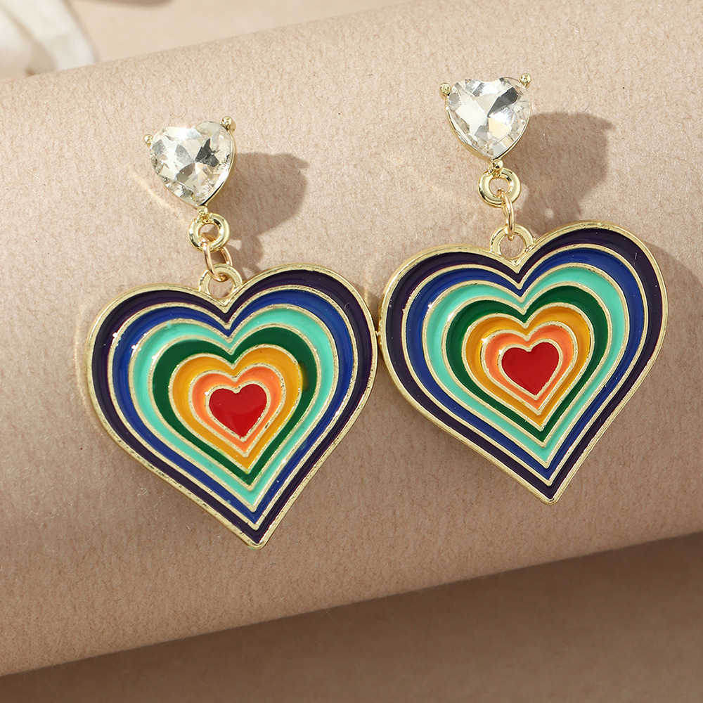 Rainbow love earrings retro alloy drop nectarine heart girl earringspicture3