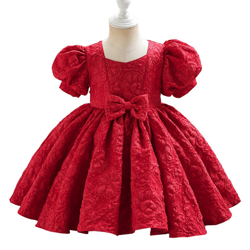 Girls' dresses, palace-style dresses, toddlers' puff-sleeved bow dresses, princess dresses, cute costumes