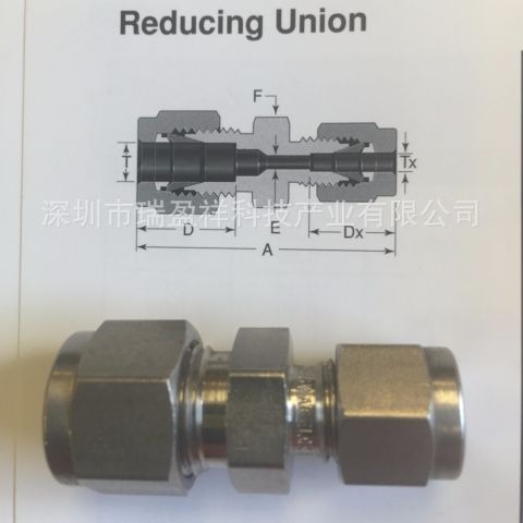 美国Swagelok世伟洛克3/8转1/4卡套变径联合直通接头SS-600-6-4