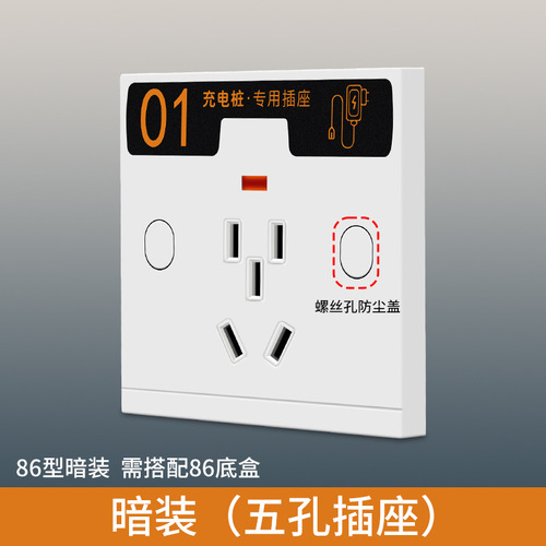 Surface-mounted charging pile socket with rain cover outdoor electric vehicle five-hole two-hole surface-mounted battery car ten-hole socket