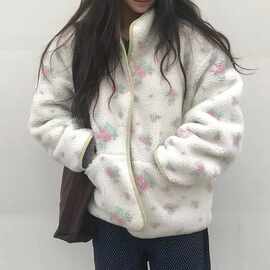 韩系温柔甜美田园风宽松百搭小清新花朵正反两穿卫衣绒衫外套女厚