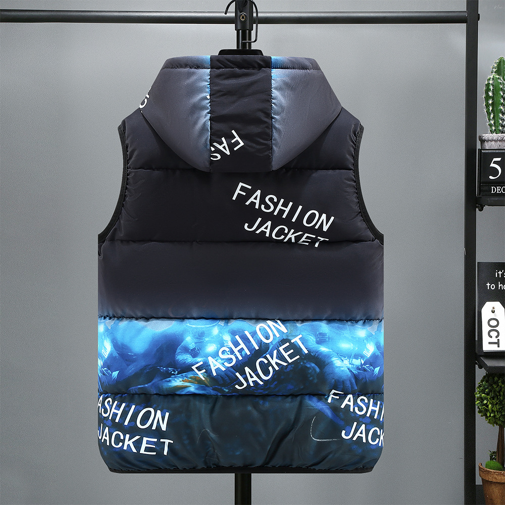 Men's Clothing Silk cotton cotton vest men's autumn and winter new men's reversible vest coat loose hooded vest outer wear for students_voghion.com