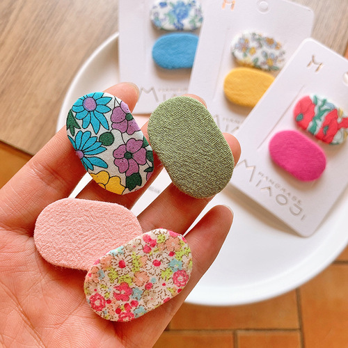 Children's Korean candy-colored fabric oval hairpin mini small BB clip baby bangs side clip floral girls hairpin