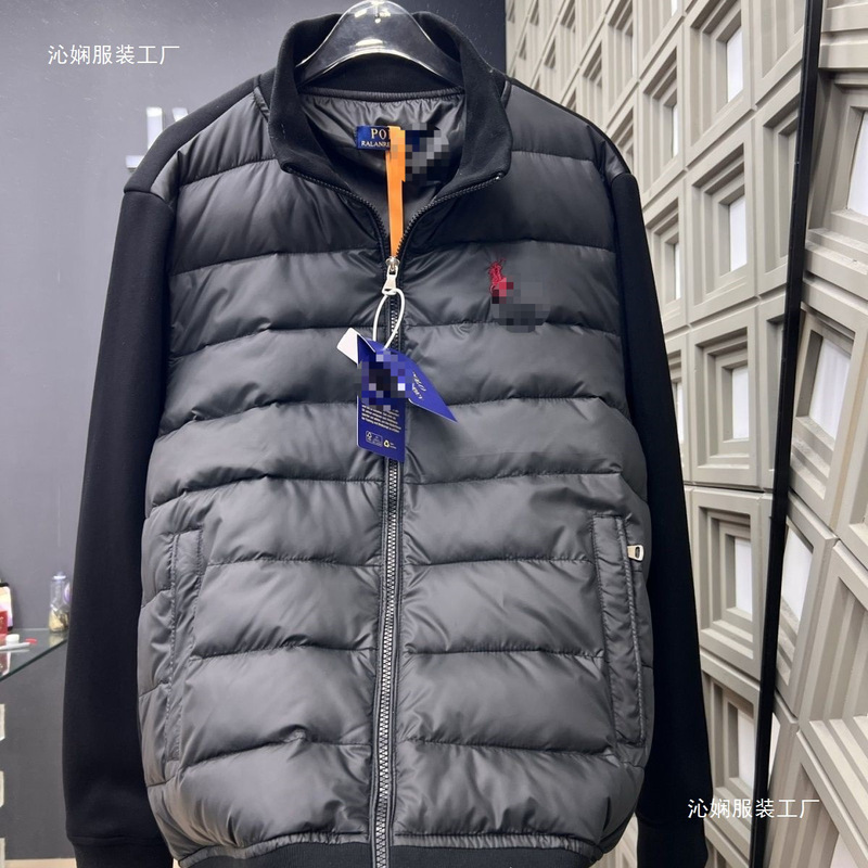 2026RL cross-border autumn/winter new collection: patchwork stand-collar cotton jacket, knitted warm couple's outerwear, lightweight and casual, black 2026RL cross-border autumn/winter new collection: patchwork stand-collar cotton jacket, knitted warm couple's outerwear, lightweight and casual, black