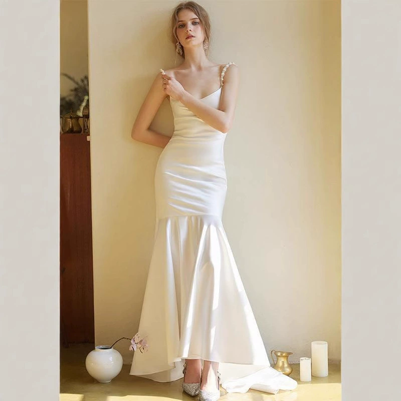 Morning gown dress engagement gauze white satin dress 2025 heavy industry travel photography evening gift bride party new style