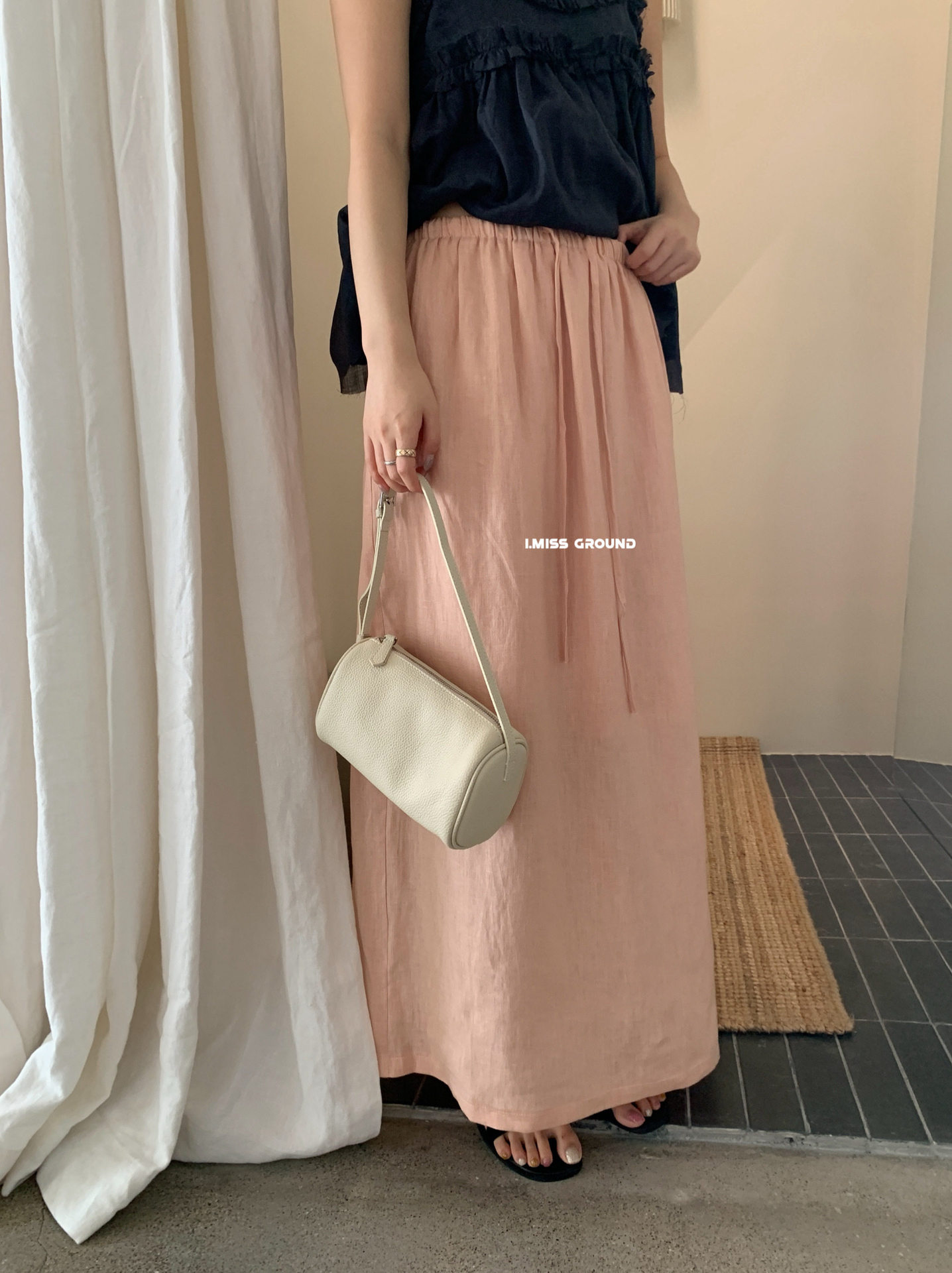 Chân váy linen dài Hàn Quốc cạp thun dây rút phong cách đơn giản — xanh đậm, Xanh da trờicolor, Xanh nước biển, màu tím chi tiết 9
