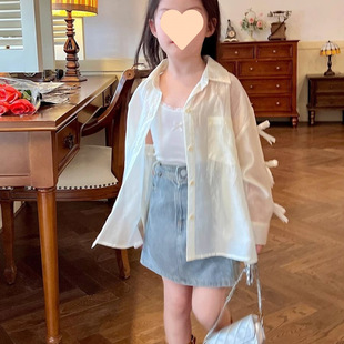 Children's Clothing Girls' Imitation Tencel Loose Shirt Spring Children's Versatile Tops Simple Sun Shirt