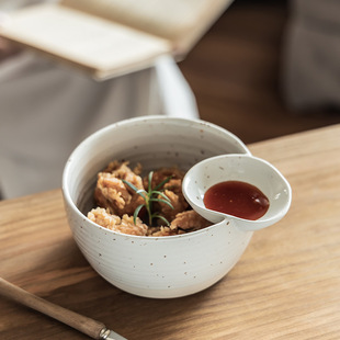 Retro Style Ceramic Separated Bowl for Home Breakfast Dumpling Dipping Bowl French Fries Ketchup Large Bowl Practical Tableware Soup Bowl