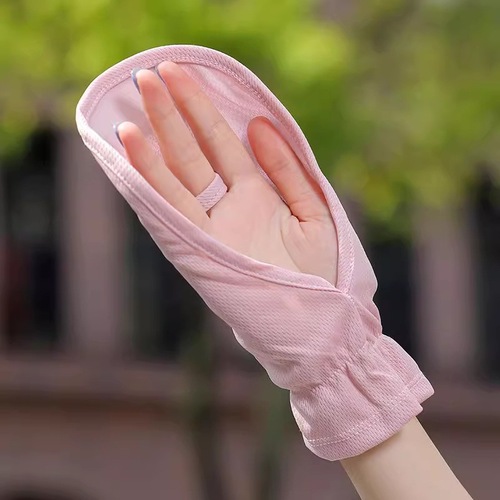 Sun protection gloves, specifically designed for women to drive in summer, thin and short, suitable for riding electric bikes, sunshade, ice silk, finger-revealing, covering the back of the hand, white.