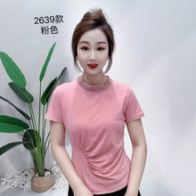 【南油小奈儿高端女装】25夏季新款韩系修身针织镶钻褶皱短袖上衣