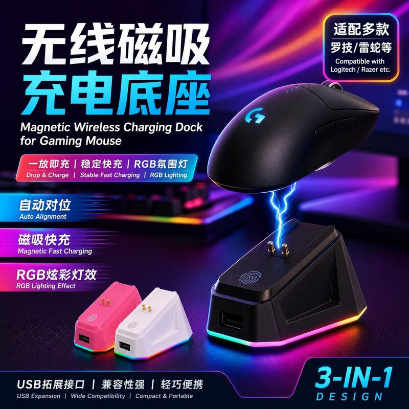 Wireless Mouse with Magnetic Breathing Light Effect, Compatible with Razer Eagle Eye and Logitech Gpw4 Second Generation