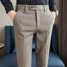 跨境外贸批发冬款暗条纹毛呢长裤 男式 磨毛休闲裤男裤子男式卡其