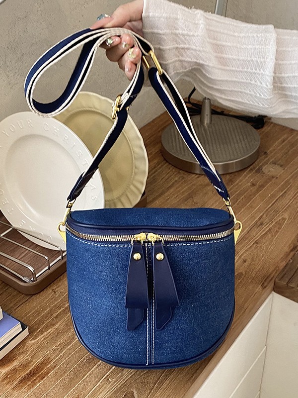 Cross-border bolsos de denim de color contrastante 2026 nuevo nicho de textura superior versátil mochila de hombro