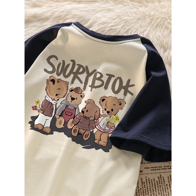 Nice knock! Hong Kong Style Retro Chic Top Women's Color Contrast High-end Super Good-looking All-match Cotton Short-sleeved T-shirt