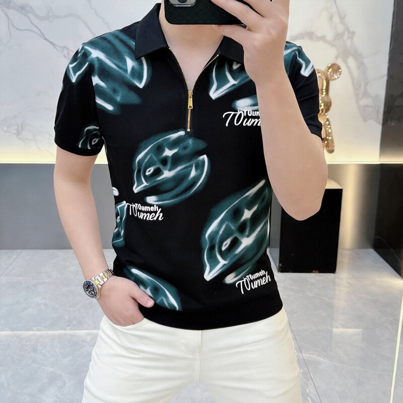 2026 Summer Polo Shirt for Men, Fashionable Casual Half-Zip Trendy Light Luxury Stylish Turn-Down Collar Business Trend Brand T-Shirt for Men