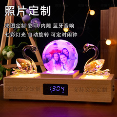 DIY photo wooden music box wedding anniversary gift creative small decor crystal night light swan Bluetooth clock