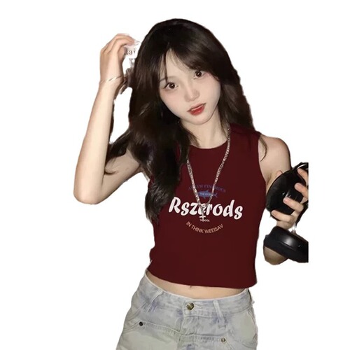 Dopamine Summer Fitted Slimming Backless Top for Women, New Colorful Letter Print Round Neck Sleeveless Blouse for Women, Trendy