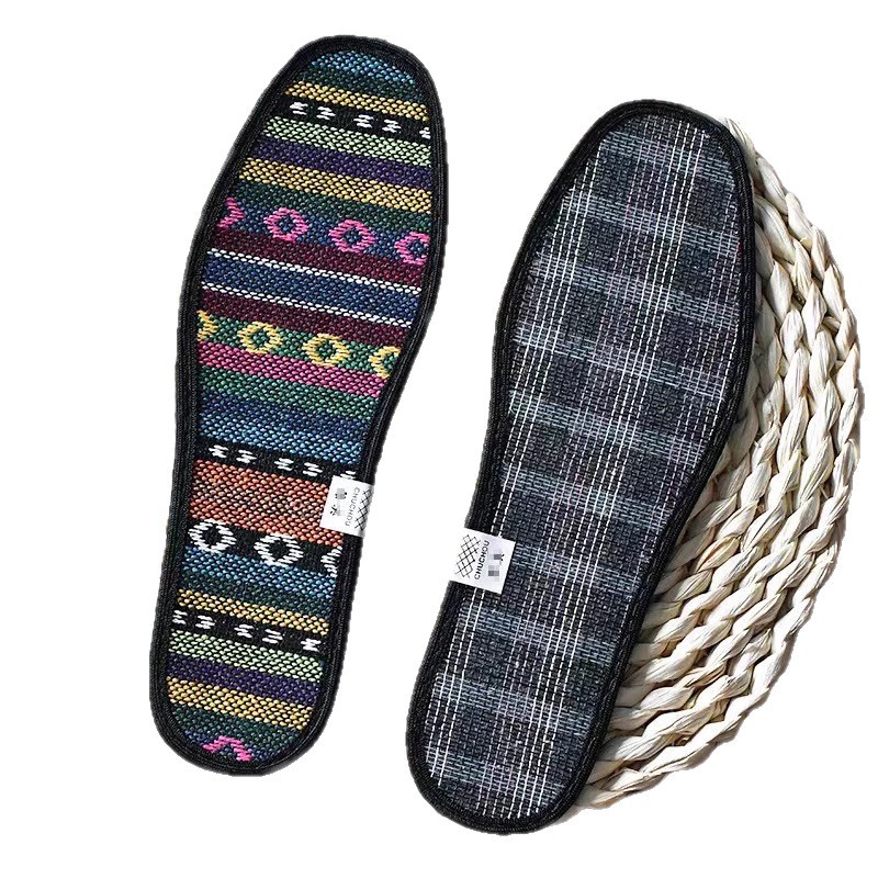 Regalos de estilo nacional bordados hechos a mano insolelas de zapatos limpias transpirables de carbón de bambú lino deportivo para hombres y mujeres