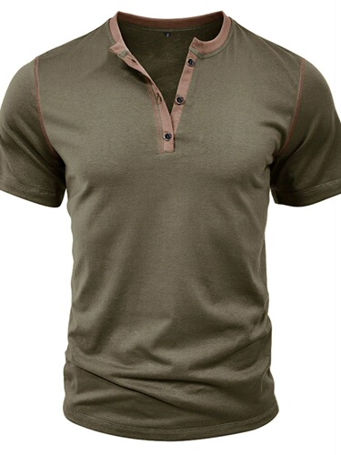 Short-sleeved Henley crewneck T-shirt summer men's short-sleeved shirt round collar t-shirt