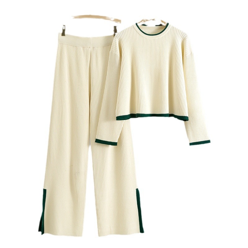 Women's Clothing knitted suits short sweaters and wide leg pants two piece suits_voghion.com