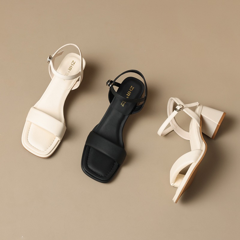 Sandal nữ quai ngang gót vuông một quai ZHR kiểu mới — Y 718m trắng