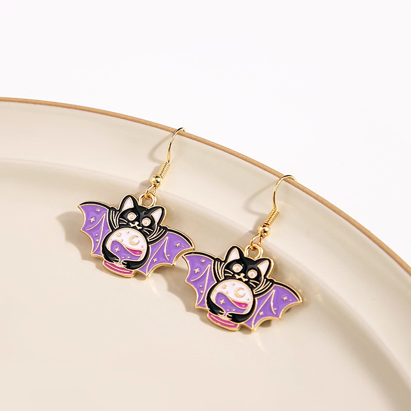 1 Pair Cute Cat Enamel Alloy Drop Earrings display picture 3