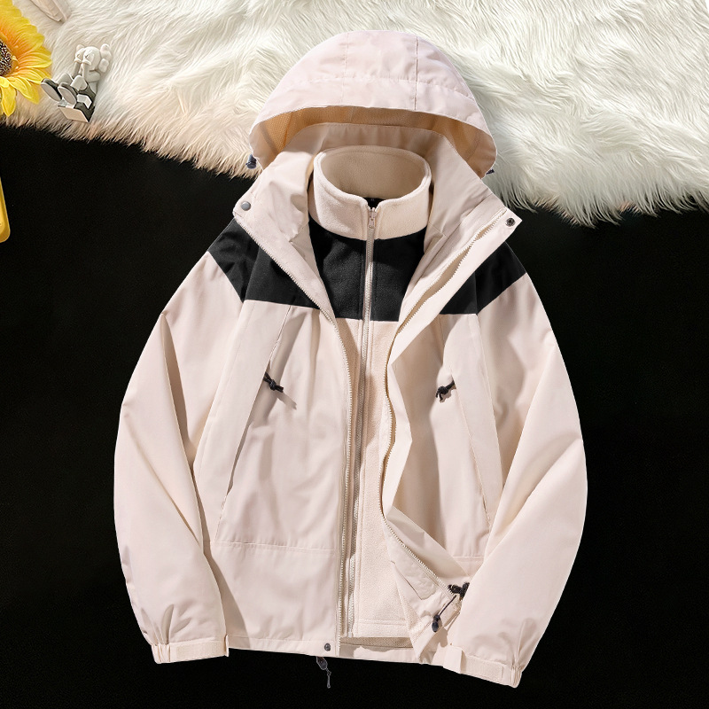 23658 ropa de asalto al aire libre para hombres y mujeres otoño y invierno manga corta 3 en 1 desmontable a prueba de viento impermeable revestimiento de terciopelo