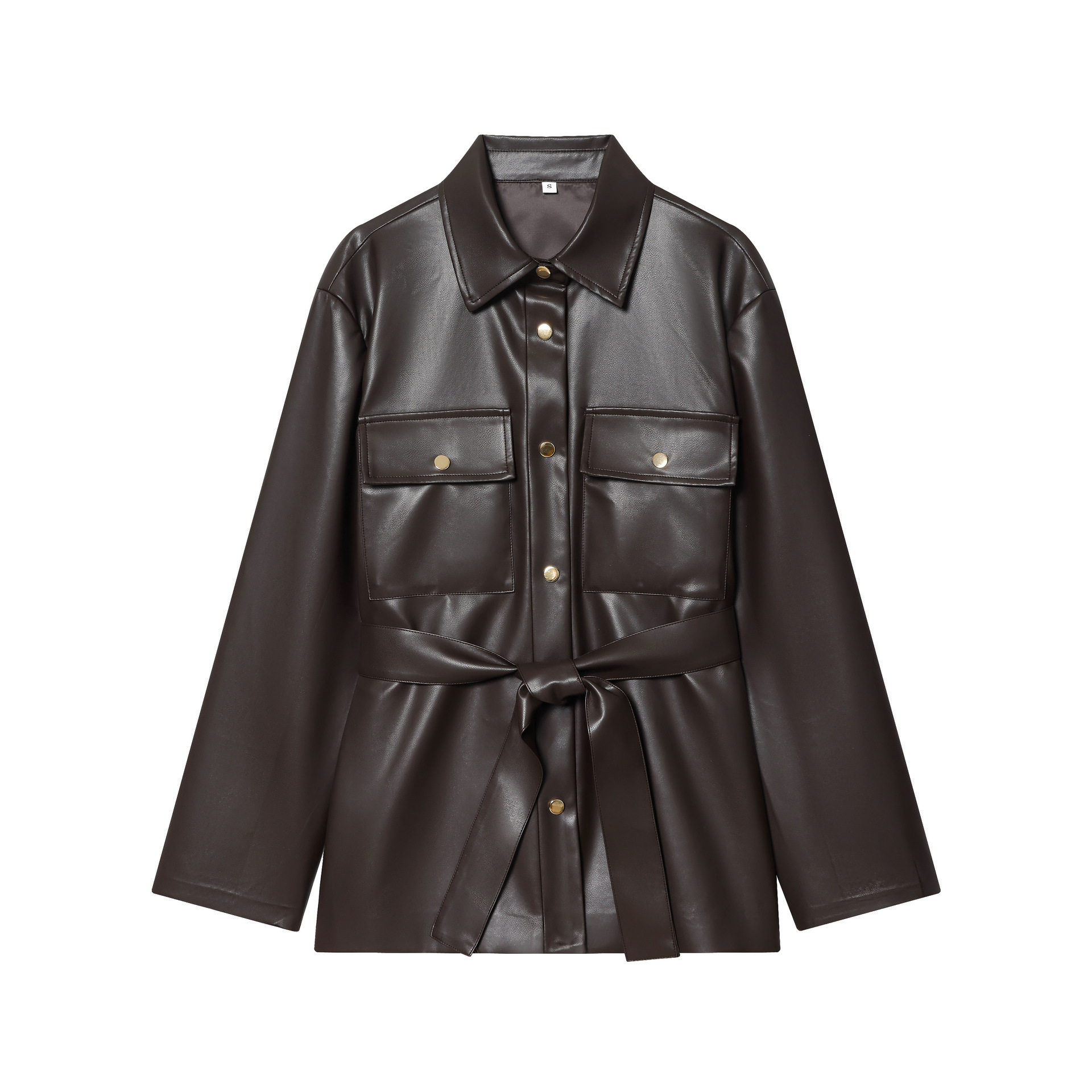 European and American Cross-Border Lace-Up Waist Leather Jacket Women's Spring and Autum New Casual Motorcycle Pu Leather Jacket Top