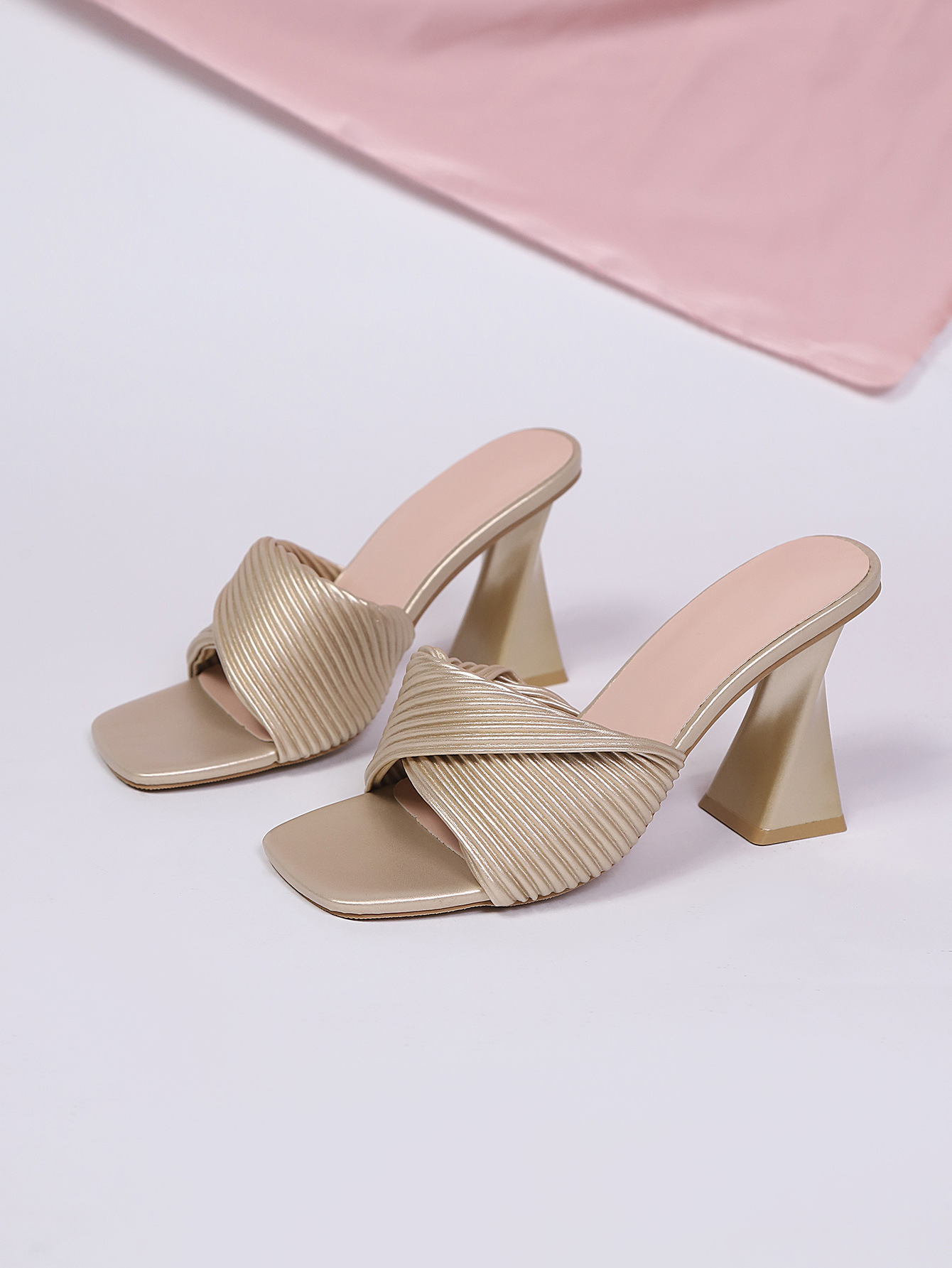 Women's Square Toe High Heeled Sandals Summer Slip-On Toe Open-Toe Unique Heel Sandals_vogvips.com