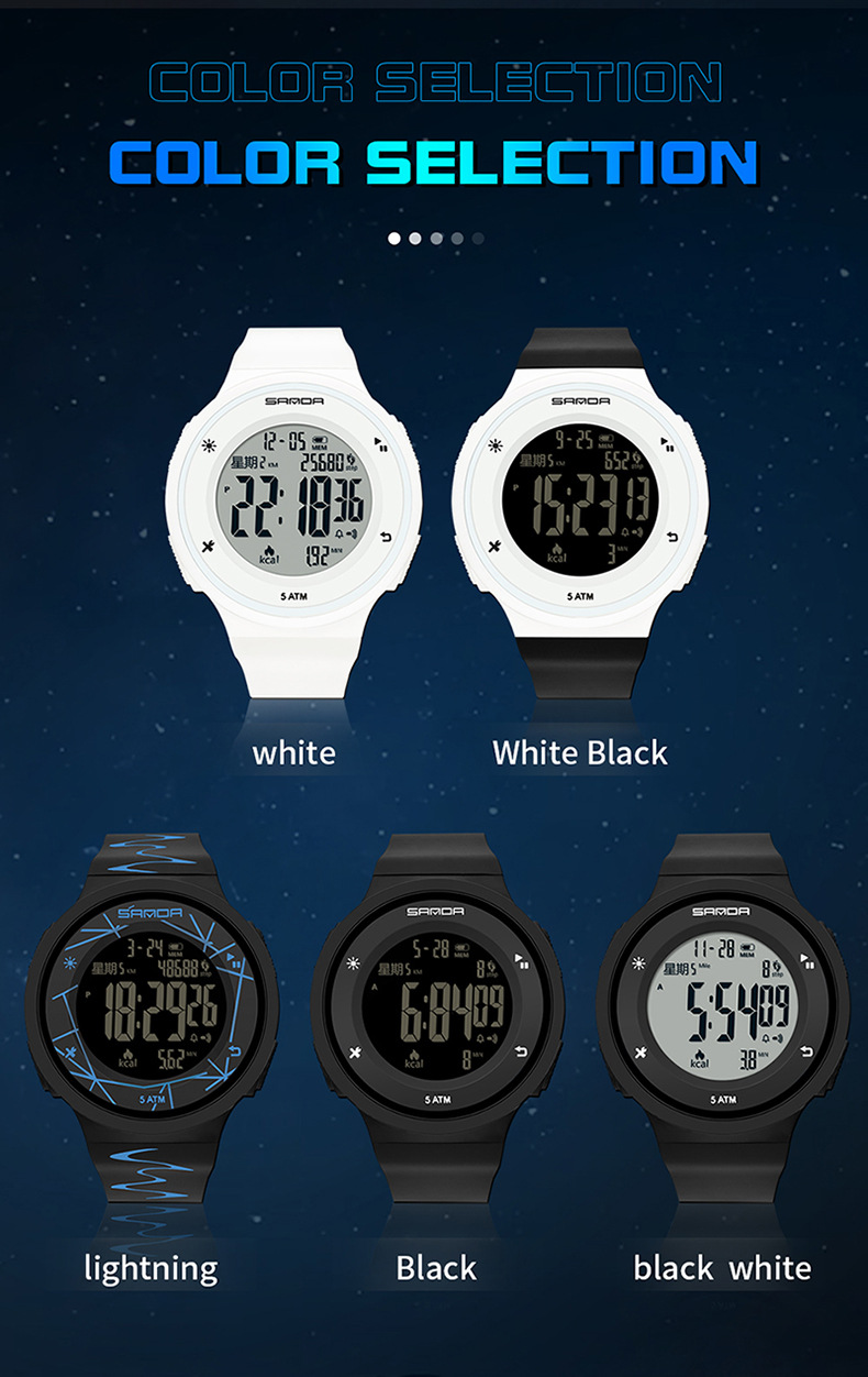 SANDA Watch Step Calories Multifunctional Luminous Waterproof Outdoor Mountaineering Electronic Watch_voghion.com