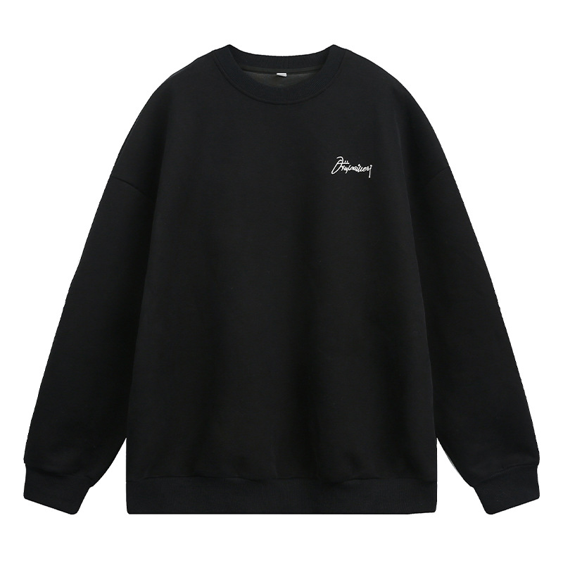 380 グラムヘビーウェイトコントラストカラーフラワーレター刺繍ラウンドネックスウェットシャツメンズ秋の質感ルーズカジュアルプルオーバージャケット