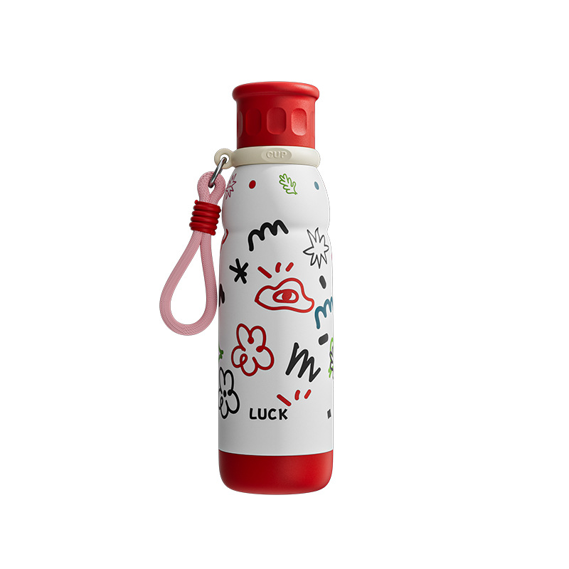 Caricatura encantadora taza de acero inoxidable una tapa doble taza de beber taza de mano deportiva al aire libre de gran capacidad para niños estudiantes taza de agua