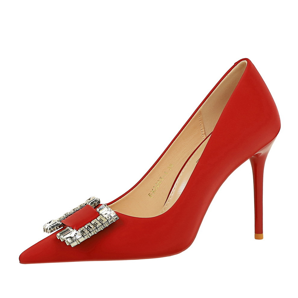 Elegant Rhinestone Stiletto Heels Pointed Toe Satin Buckle Shoes_voghion.com