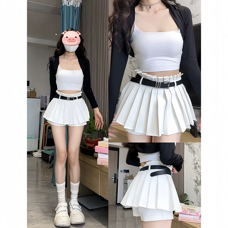 Белая короткая юбка женская весна/осень/зима 2024 Новая плиссированная юбка брюки цельная Нижняя горячая девушка А-силуэта пушистая юбка