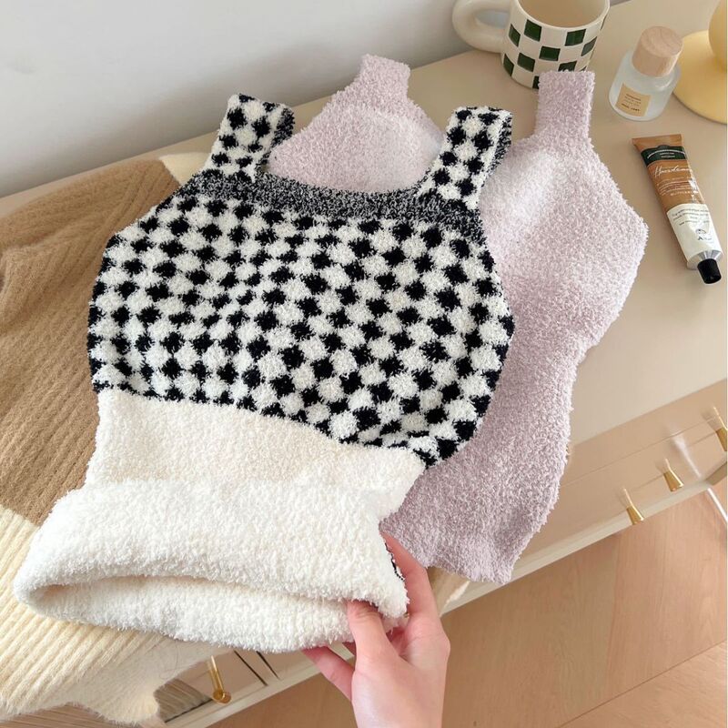Autumn and Winter long wool plush thermal vest women's self-heating outer wear base constant temperature thermal underwear top with chest pad