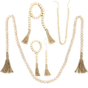 Amazon European and American Wooden Beads Tassel String Hemp Rope Home Decoration Wood Bead Garland Cross-Border Tassel Decoration