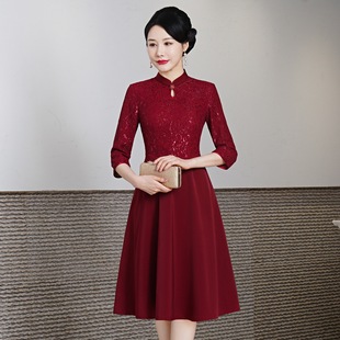 Hong Yun embroidered 2023 spring new improved retro cheongsam dress lace cheongsam fashion dress toast dress