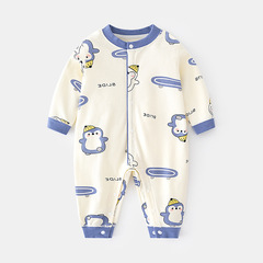 Baby long-sleeved jumpsuit, newborn boneless spring and autumn pure cotton jumpsuit, male and female baby, young children's printed crawl suit