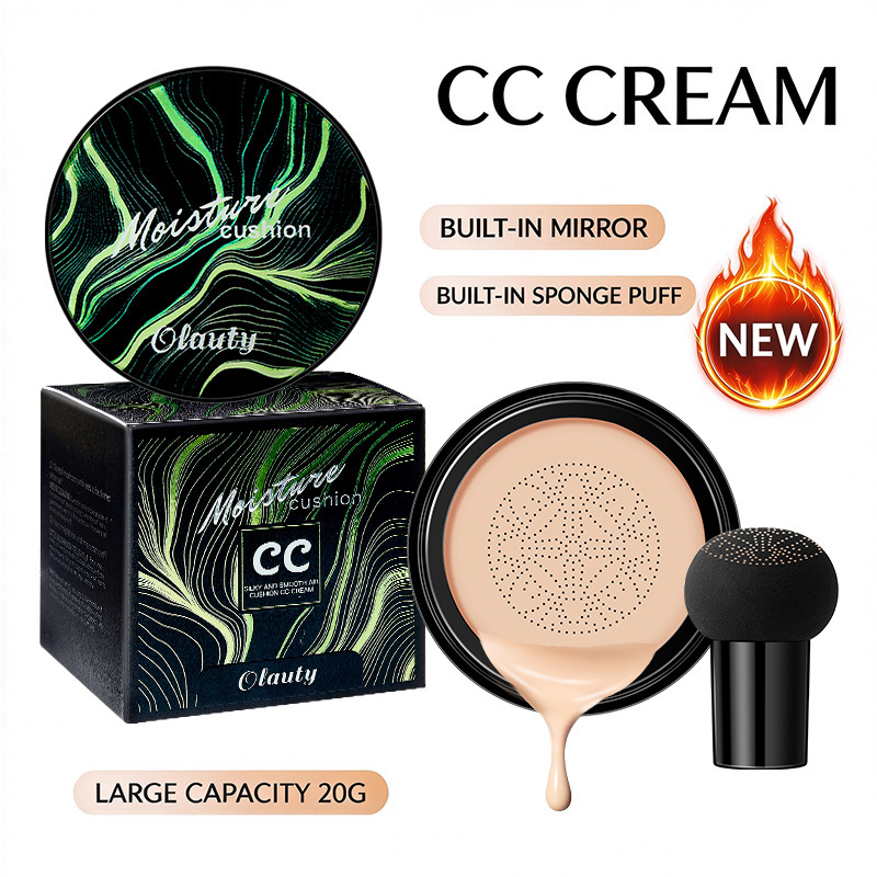 Authentic Mushroom Head Air Cushion Cc Cream, Long-Lasting Waterproof and Sweat-Resistant Concealer Bb Cream with Mirror, Foreign Trade English Cross-Border Hot Product