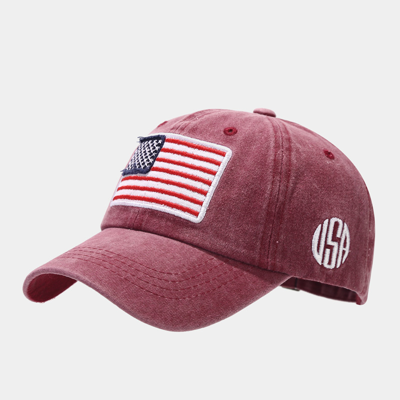 Amazon Venta caliente bandera americana lavada gorra de béisbol apenada hombres y mujeres europeos y americanos de moda al aire libre gorra de marea sombrero