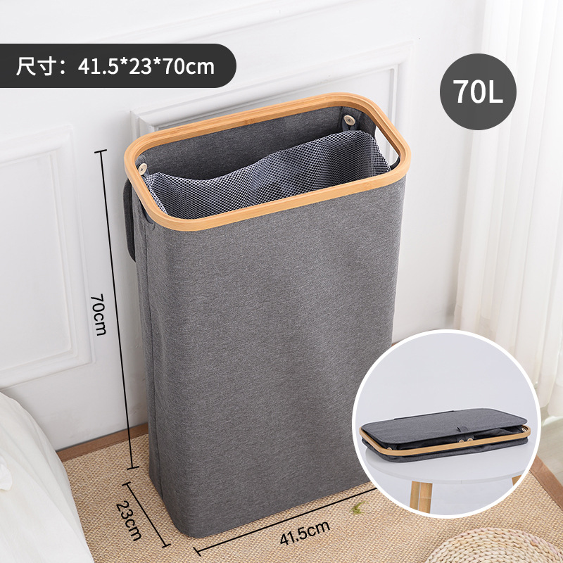 Cesta de ropa sucia de bambú plegable transfronteriza con bolsillo interior, cesto de almacenamiento de ropa, tela de bambú, cesto de almacenamiento de ropa sucia