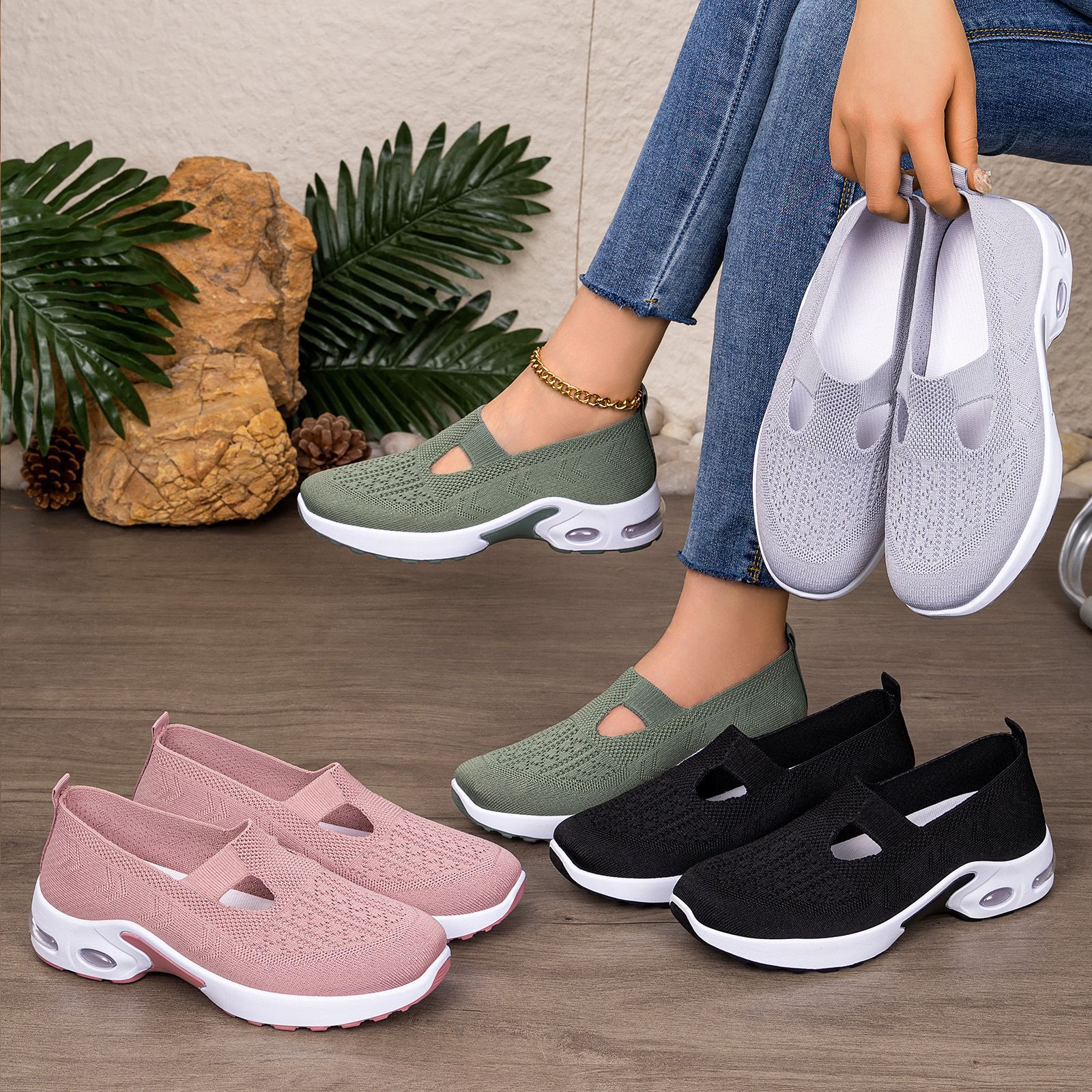 Zapatos de mujer Nuevo transfronterizo TEMU zapatos casuales de un pie zapatos casuales transpirables con almohadilla de aire con suela suave