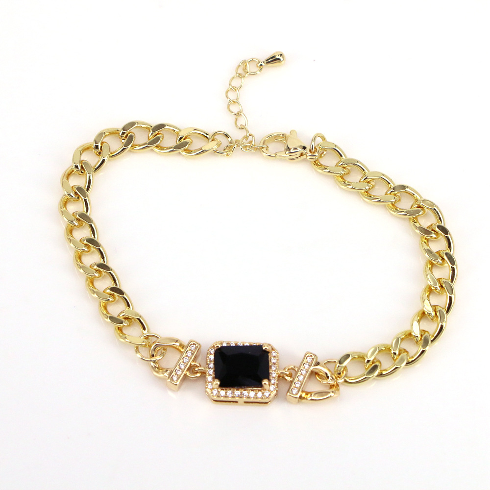 Fashion Square Copper Bracelets Gold Plated Artificial Crystal Zircon Copper Bracelets