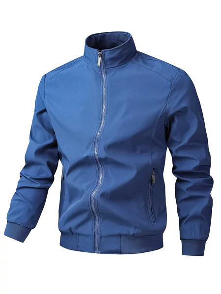 Foreign Trade Cross-Border Amazon Large Size Jacket Men's Jacket Spring and Autumn Casual Sports Loose Stand Collar Breathable Solid Color Jacket
