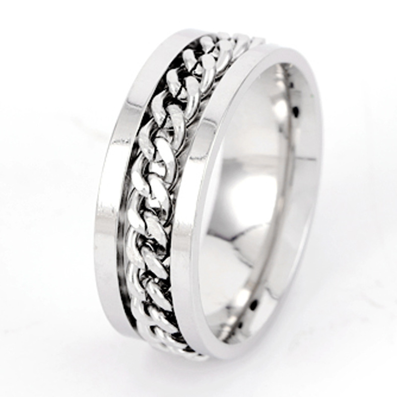 Joyería de acero Titanium vendedora caliente transfronteriza fabricante masculino del anillo esmerilado hueco del acero inoxidable del estilo europeo y americano de la cadena giratoria